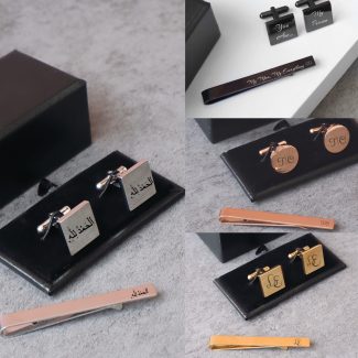 Engraved Cufflinks & Tie Clip Set